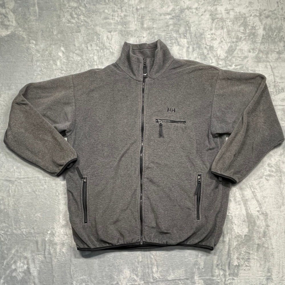 Helly Hansen Fleece Jacket Men XL Grey Full Zip Mock Neck Outdoor Mid Layer HH